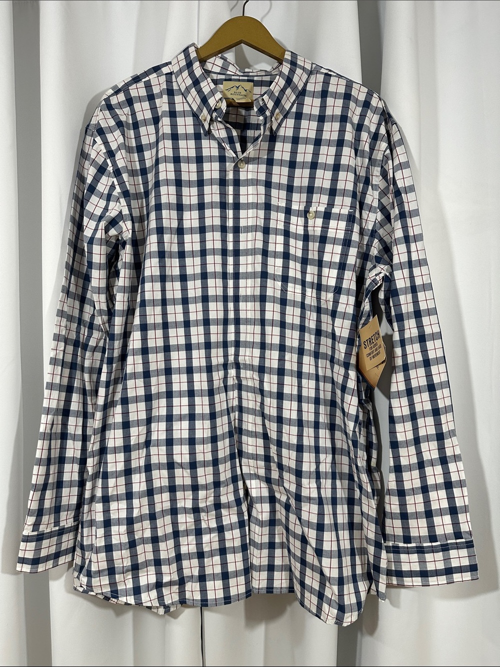 NWT Blue Mountain Stretch Shirt Men's XLT Plaid Button Down Long Sleeve